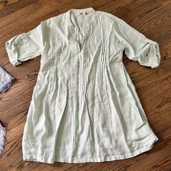 Dolma Linen Tunic Top Size Small Light Mint Green V-Neck Lagenlook - Picture 1 of 4